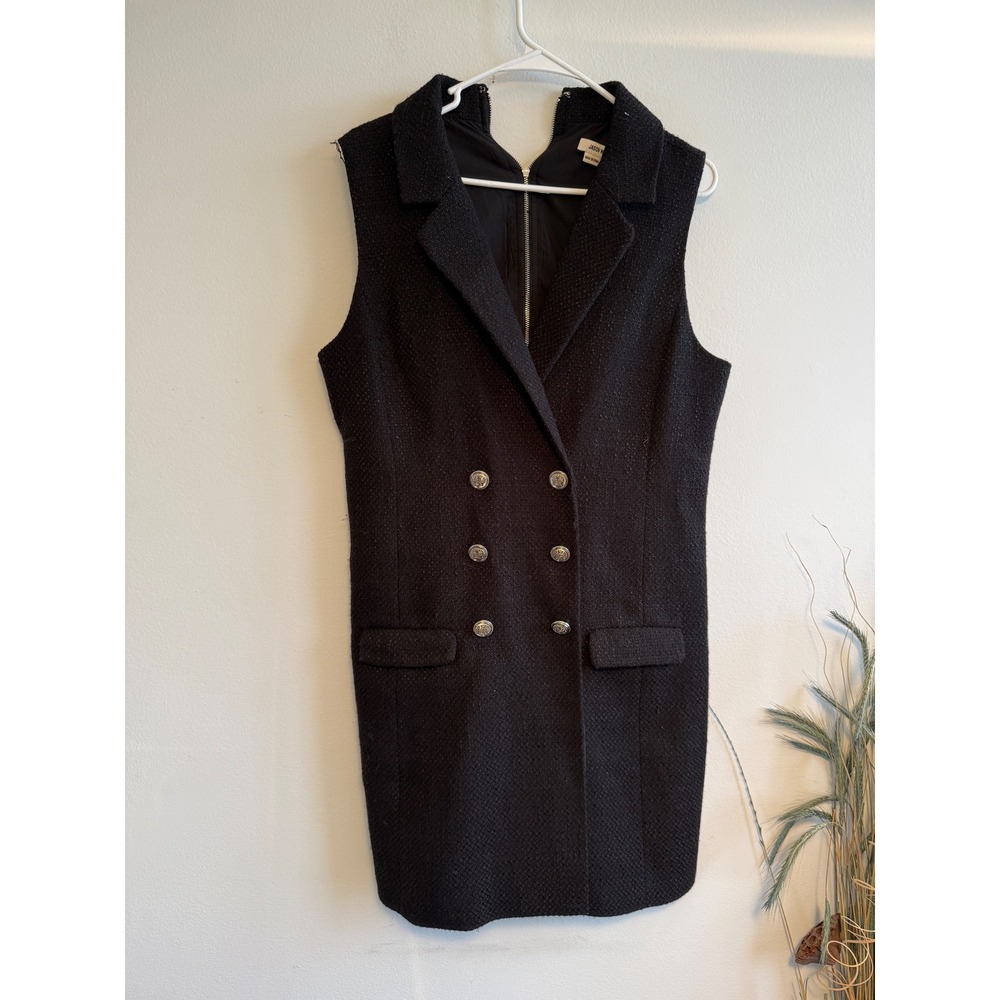 Jason Wu Black Boucle Sleeveless Tuxedo Blazer Mini Dress Gold Crest Buttons‎ M